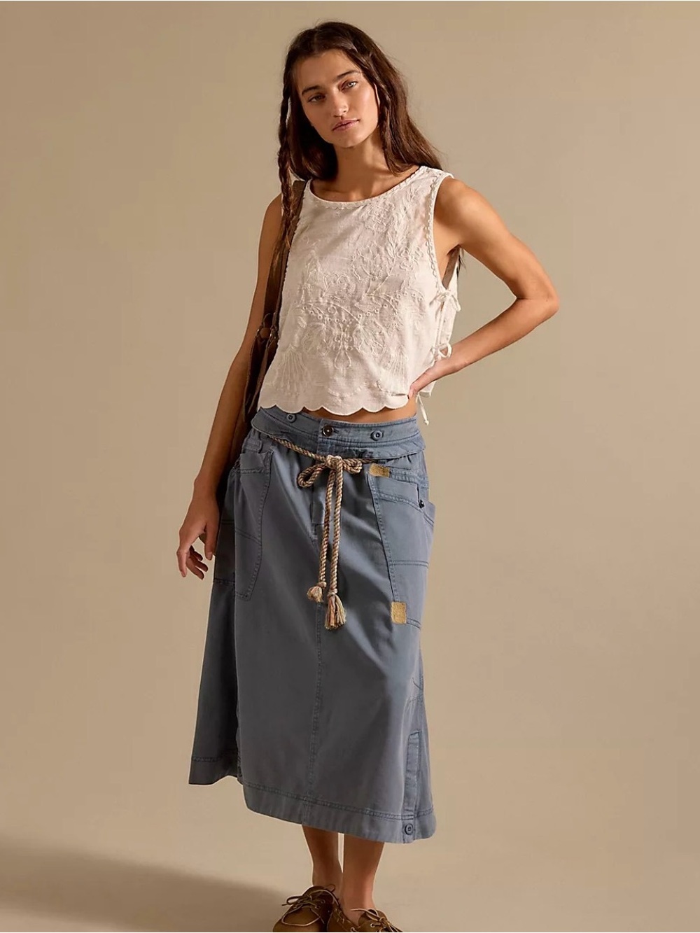 Free People NEW Womens Blue Utility Midi Skirt